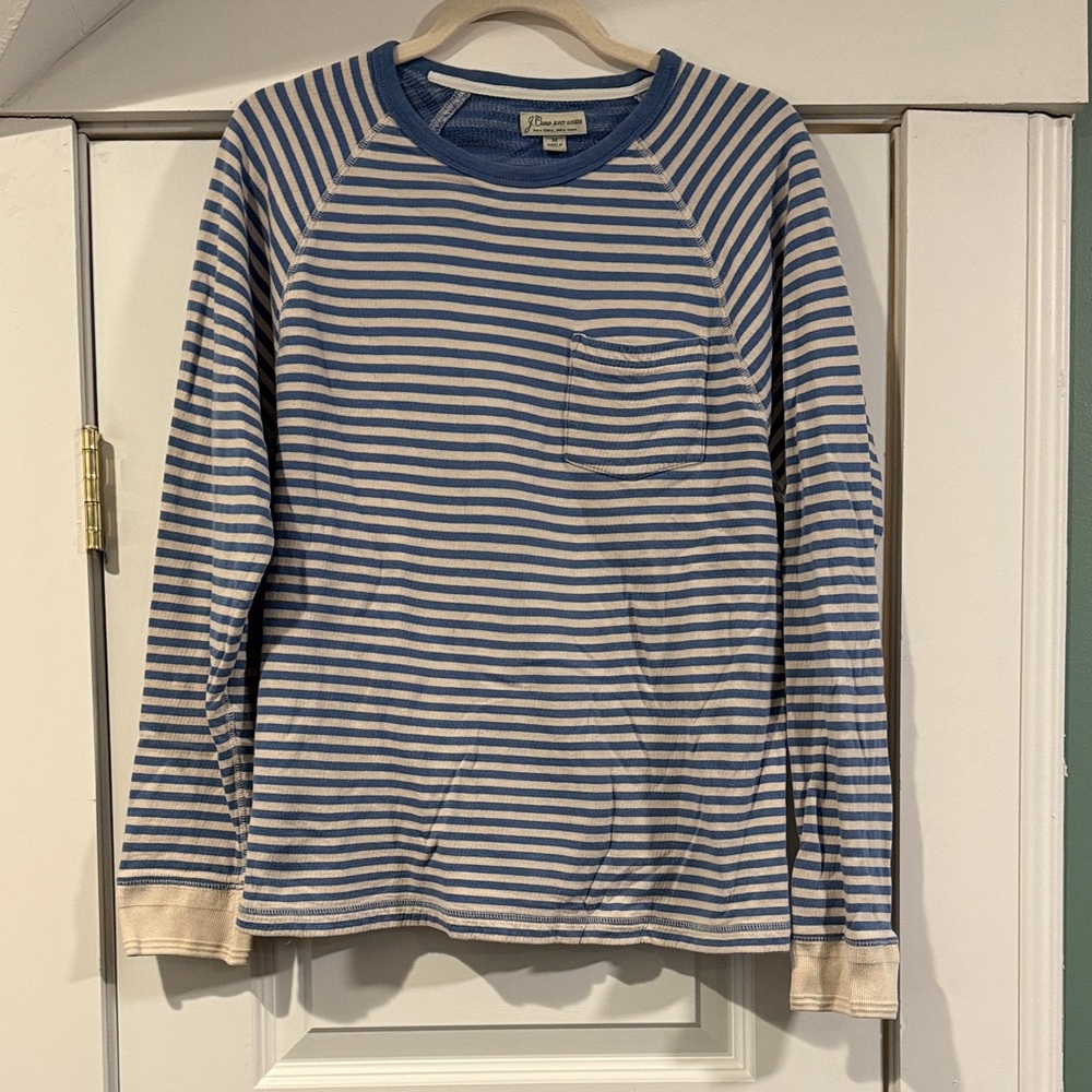 J. Crew Blue and White Striped Crewneck Sweater
